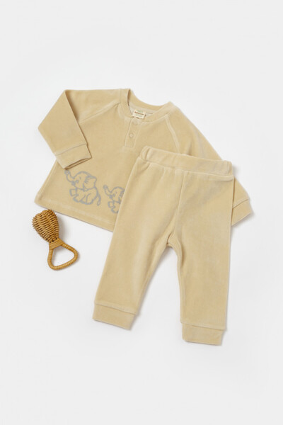 BabyCosy Set bluzita si pantaloni Elefant, 80%bumbac si 20% poliester - Stone...