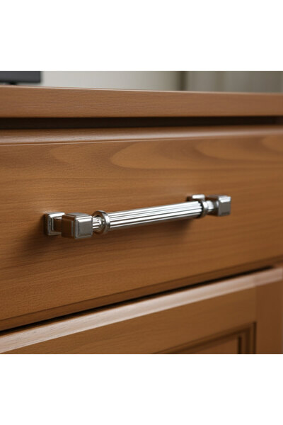 Badem10 Talas 128 mm Striped Chrome Color Metal Handle Furniture Drawer Kitchen Cabinet Cupboard Handles Kulb 22.4 cm