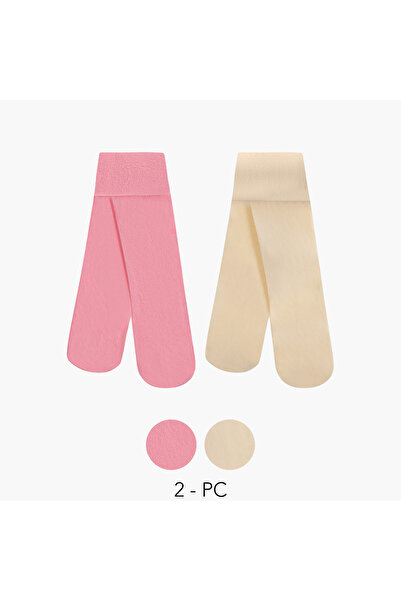 Juniors Solid Tights with Elasticated Waistband - Set of 2