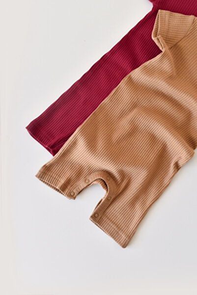 BabyCosy Set of 2 short-sleeved cotton and modal jumpsuits - Red/Brown, 18-24 Months