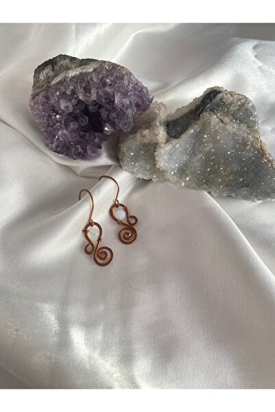 İDE TAKI TASARIMM Handmade Natural Stone Opal Stone [for Joint Pain...] Earrings Made from Raw Copper