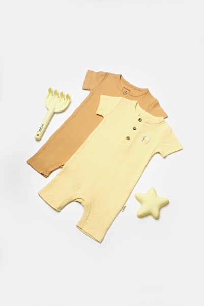 BabyCosy Set 2 salopete scurte Bamboo, galben, BabyCosy, 50%bumbac+50% bambus...