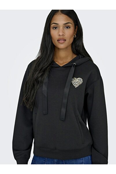 ONLY Кадин Сиях Онлалина Лайф L/s Принт Худ Суит Суитшърт 15360223-Черно