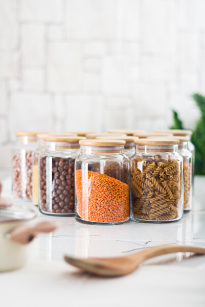 Mustran Set of 12 Glass Jar with Bamboo Lid & Food Storage Container 800 ml Medium Size (Vacuum Lid)