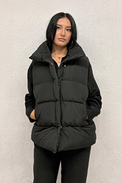 MİSSKAYLE Чорний надувний жилет з рожевою підкладкою