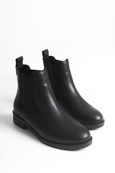 Ayakkabı Delisiyim Cizme scurte de damă din piele neagră, cu talpă groasă elastică, impermeabile Pery