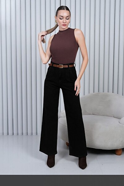 RS RİCHSTAR Kadın Yüksek Bel Bol Paça Kemerli Palazzo Kot Pantolon