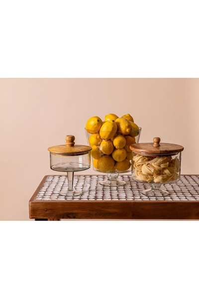 RİVO HOME DECOR Madera Footed Cookie Jar 24X20X20 cm