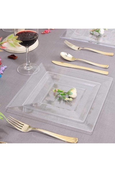 alenked Mika Şeffaf Kare Tabak 10 Adet