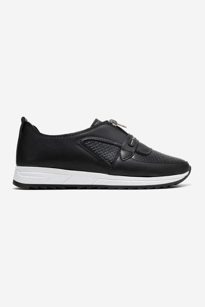 CCWAY AYAKKABI Zippered Snake Patterned Women's Shoes Black Skin