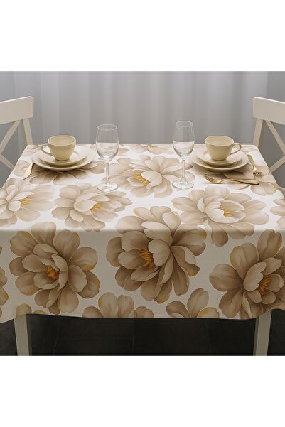 Pucioasa Teflon-coated cotton tablecloth, round, diameter 160cm, beige floral