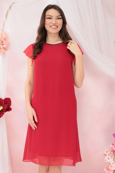 Vanessa Line RO Red veil dress with beads at the neckline