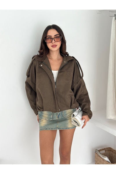 sportiness Epaulet Detailed Bomber Oversized Suede Jacket