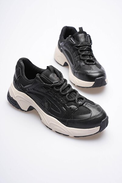 Mubiano Kadın Sneaker File Baskılı Kalın Tabanlı Siyah Rivex