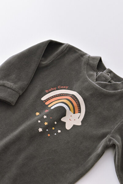 BabyCosy Rainbow jumpsuit with long sleeves and booties made of 80% cotton and 20% polyester - Anthracite, 6-9 months