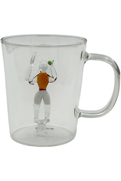 B&D Glass Mug with Decorative Tennis Character, 400 ml, Single Wall, Not Microwave Safe