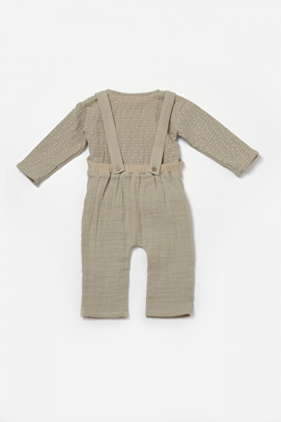 BabyCosy Blouse and jumpsuit set, Winter muslin, 100% cotton - Green, 9-12 months