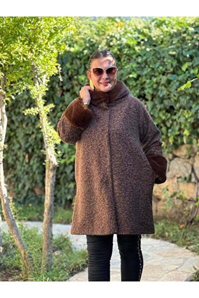 Punta Otantik NC8028 Kürklü Düğmeli İtalyan Keçe Kaban Kahverengi