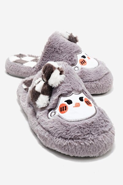 CCWAY AYAKKABI Γυναικείες παντόφλες με κλειστό μπροστινό μέρος και παπιγιόν ΓΚΡΙ