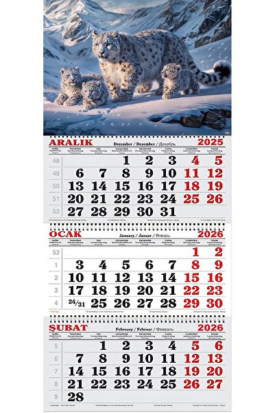 GENC DIJITAL BASKI 2026 Yılı Gemici Takvimi- Kar Leoparı ve Yavruları