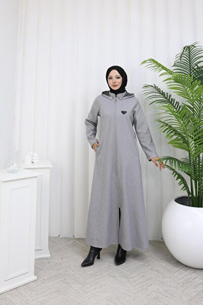 MİHRİZAR معطف نسائي طويل من الكشمير مع تفاصيل جيب وقلنسوة، لا يتشابك