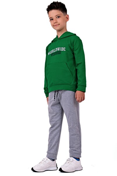 Mnk Baby&Kids Boy's Worldwide Winner Embroidered Kangaroo Pocket Hooded Tracksuit Set Green