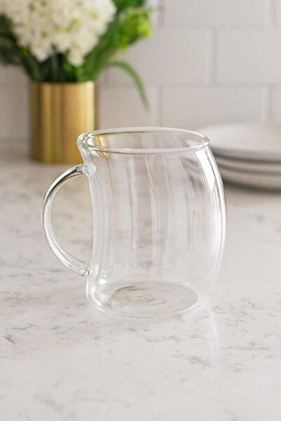 Bnd كوب زجاجي مزدوج الجدار - كوب شفاف مقاوم للحرارة مع مقبض