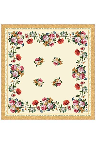 Casa de bumbac Față de masă cu material tip goblen, Casa de bumbac, 140x140 cm, model floral, bej