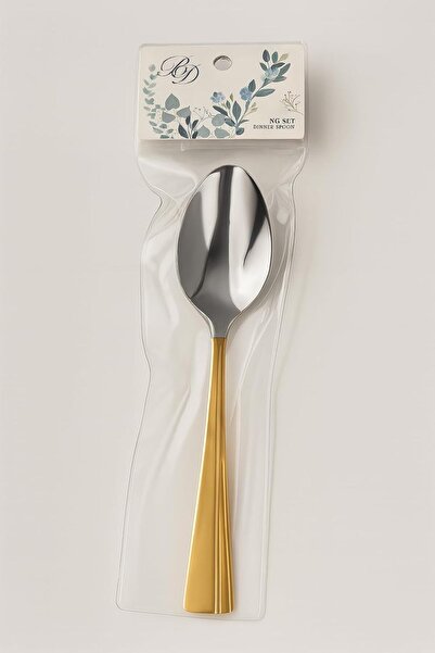 B&D Modern Stainless Steel Dinner Spoon with Gold Handle, Silver