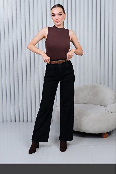 RS RİCHSTAR Kadın Yüksek Bel Bol Paça Kemerli Palazzo Kot Pantolon