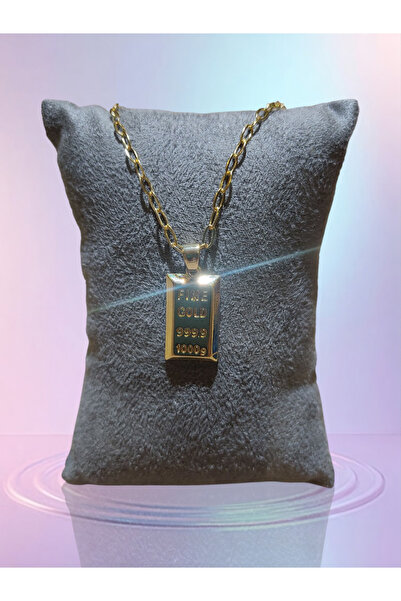 Caglastore Külçe Altın Kaplama 316L Çelik Kolye (50 cm Zincir Uzunluğu Kolye ...