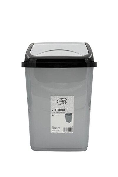 B&D Vittorio 5L Plastic Swing-Lid Trash Bin - Gray