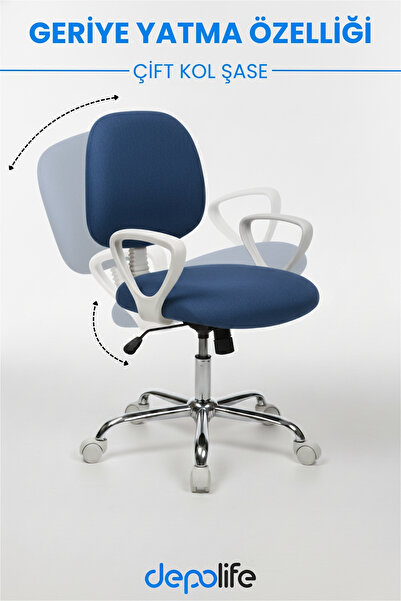 Depolife Ev Ofis Sekreter Personel Çalışma Sandalyesi Geriye Yatma Krom Beyaz Büro Ders Oyuncu Koltuğu