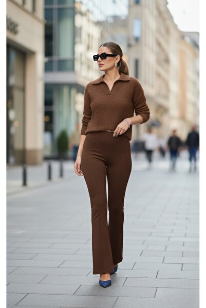 The Side Zipper High Waist Stretchy Flared Leggings – Women's Pants Model - Black and Coffee