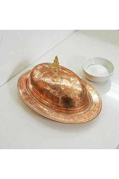 Bakır Center Copper Presentation Plate Large Size 42 cm Hammered Presentation Dish with Lid Serving Boat Plate Thick Copper