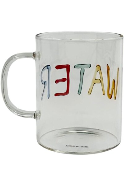 B&D Glass Mug with Decorative Text, 425 ml, Single-Wall, Set of 4