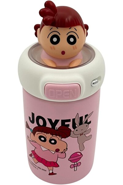 B&D B & D Insulated Vacuum Water Bottle for Kids, Pink, Character Design, One-Touch Lid