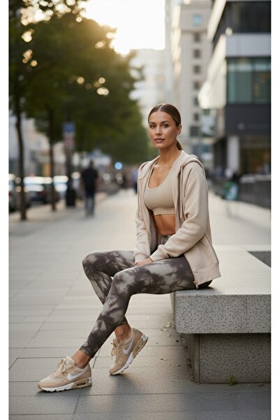 The Women's High Waist Tie Patterned Sports Leggings – Burgundy and Khaki