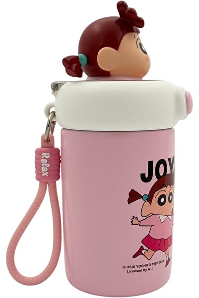 B&D B & D Insulated Vacuum Water Bottle for Kids, Pink, Character Design, One-Touch Lid