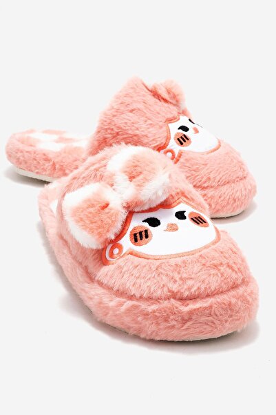 CCWAY AYAKKABI Papuci de casă pentru femei, cu față închisă, cu papion, ROZ