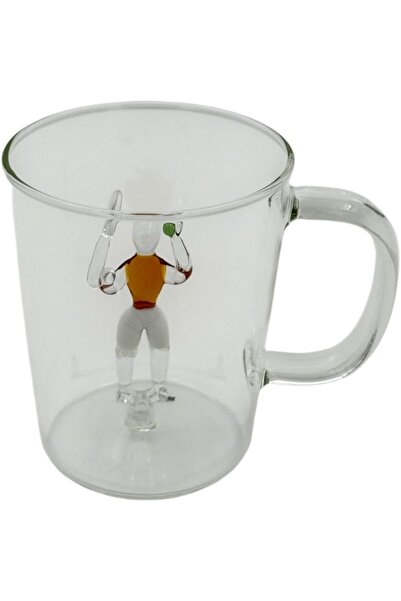 B&D Glass Mug with Decorative Tennis Character, 400 ml, Single Wall, Not Microwave Safe