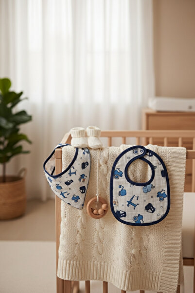 Salvia Dione طقم مريلة وشال للأطفال الذكور من الموسلين، مجموعة من قطعتين من ا...