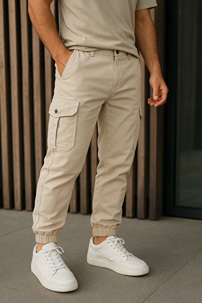 DAMGA JEANS Erkek Yüksek Bel Lastikli Taş Taktik Kargo Pantolon