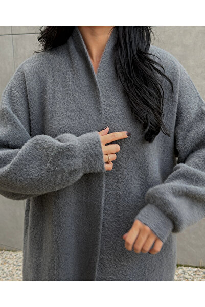 Myra Soft Texture Long Cardigan-Anthracite