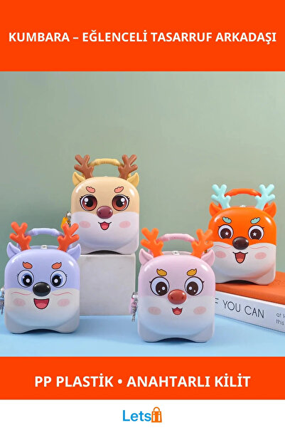 Letsii حصالة على شكل غزال لطيفة، رفيق ممتع للادخار، مصنوعة من البلاستيك الوردي