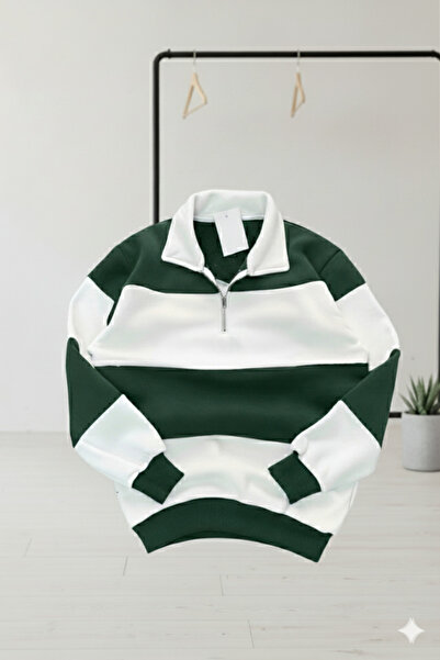 NİCE Унісекс чорно-біла смугаста толстовка на блискавці - поло без принта