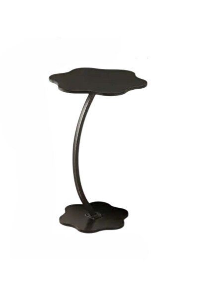 huitich Flower-Shaped Sofa Side Table Black Marble Design Top with Black Metal Frame, 40 x 62 cm