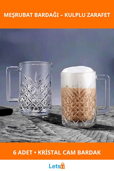 Letsii طقم أكواب مشروبات غازية كريستالية أنيقة مكون من 6 قطع مع مقابض