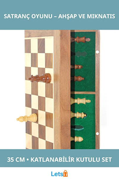 Letsii Wooden Foldable Chess Game with Magnet Stones 35 cm