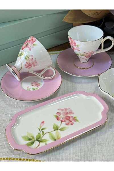 MD MİMOZA DEKOR Turkish Coffee Cup Veronica Blush 2 Person Set 6 Pieces / Turkish Delight Bowl / Snack Bowl